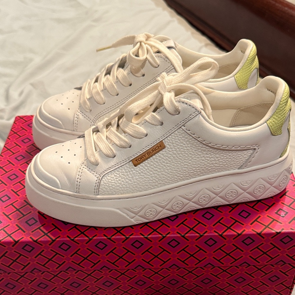 Tory Burch Ladybug White and Lime Green Sneakers
